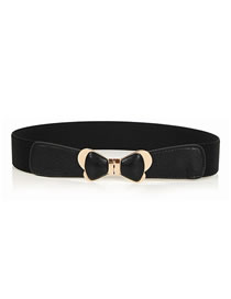 Fashion Black Elasticated Butterfly Combined Gold Thin Belt