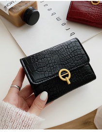 Fashion Black Embossed Stone Pattern Lock Solid Color Wallet
