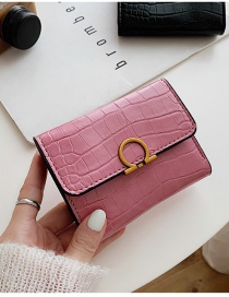 Fashion Pink Embossed Stone Pattern Lock Solid Color Wallet