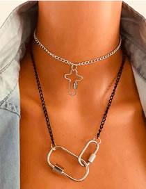 Fashion Golden Cross Geometry Alloy Carabiner Multilayer Necklace