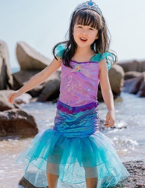 Fashion Mermaid Ruffle Print Contrast Color Mermaid Dress For Children