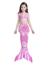 Fashion Light Purple Chrysanthemum Tethered Halter Printed Childrens Mermaid Split Swimsuit