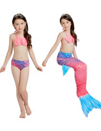 Fashion Gradient Plum Red Mermaid Skirt Printed Shell Kids Mermaid Split Swimsuit