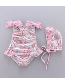 Fashion Pink Leopard Fish Scale Print Bow Ruffled One-piece Swimsuit