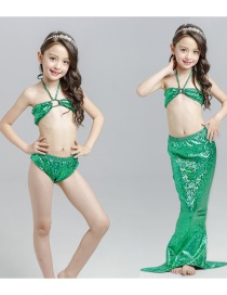 Fashion Green Mermaid Swimming Dress Halter Hollow Childrens Mermaid Split Swimsuit