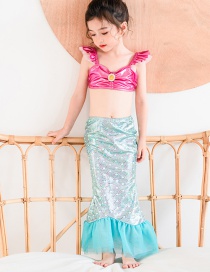 Fashion Navy Ruffle Print Childrens Mermaid Split Swimsuit