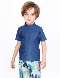 Fashion Denim Blue Childrens Short-sleeved Top Swimsuit