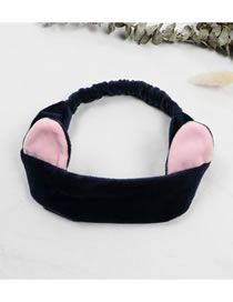 Fashion Navy Cat Ears Plush Contrast Color Wide Brim Headband