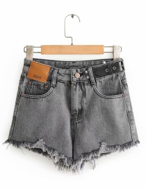 Fashion Gray High-waisted Frayed Denim Shorts