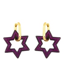 Fashion Rose Red Copper Inlaid Zircon Five-pointed Star Hollow Earrings
