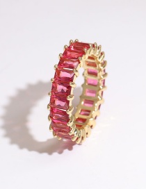 Fashion Rose Red Copper Inlaid Zircon Rectangular Ring