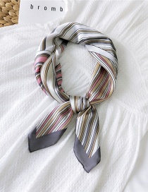 Fashion Six Stripes Gray Imitation Silk Flower Striped Geometric Printed Silk Scarf