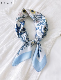 Fashion Delphinium Blue Edge Imitation Silk Flower Striped Geometric Printed Silk Scarf