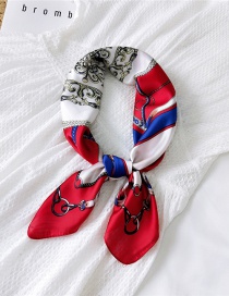 Fashion Rope Chain Red Imitation Silk Flower Striped Geometric Printed Silk Scarf