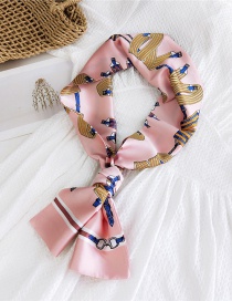 Fashion Hanging Chain Buckle Powder Narrow And Long Knotted Satin Printed Small Silk Scarf