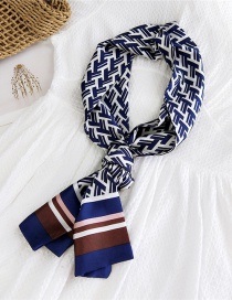 Fashion F Navy Narrow And Long Knotted Satin Printed Small Silk Scarf