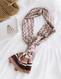Fashion F Khaki Narrow And Long Knotted Satin Printed Small Silk Scarf
