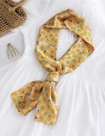 Fashion Yellow Thorn Rose Yellow Powder Narrow And Long Knotted Satin Printed Small Silk Scarf