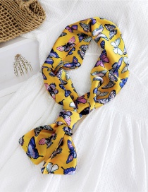 Fashion Butterfly Specimen Yellow Narrow And Long Knotted Satin Printed Small Silk Scarf