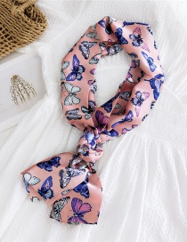 Fashion Butterfly Specimen Powder Narrow And Long Knotted Satin Printed Small Silk Scarf