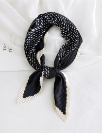 Fashion Ov Black Pleated Silk Butterfly Stripe Print Geometric Small Square Scarf