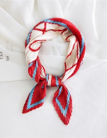 Fashion Line Four Leaf Red Pleated Silk Butterfly Stripe Print Geometric Small Square Scarf