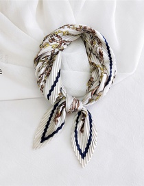 Fashion Golden Chain Leather Strip Rice Pleated Silk Butterfly Stripe Print Geometric Small Square Scarf