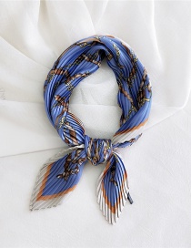 Fashion Gold Colorchain Leather Blue Pleated Silk Butterfly Stripe Print Geometric Small Square Scarf