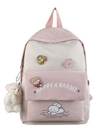 Fashion Pink Bear Pendant Contrast Letters Rabbit Print Backpack