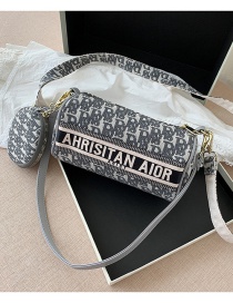 Fashion Gray Embroidered Monogram Print Shoulder Crossbody Bag