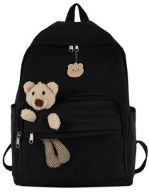 Fashion Black Send Bear Pendant Plush Bear Net Yarn Solid Color Backpack