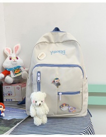 Fashion White And Blue Send Bear Pendant Transparent Stitching Nylon Cloth Letter Embroidery Backpack