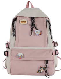 Fashion Pink Send Badge Pendant Stitching Contrast Tassel Oxford Backpack