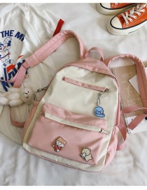 Fashion Pink Send Pendant Stitching Contrast Nylon Fabric Backpack