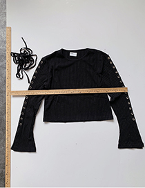 Fashion Black Lace-up Knitted Sweater