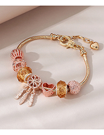 Fashion Golden Love Diamond Feather Beaded Alloy Bracelet