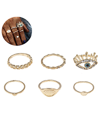 Fashion Gold Color Diamond Eye Chain Alloy Ring Set