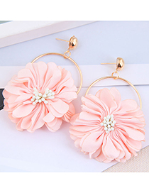 Fashion Pink Fabric Petal Alloy Round Earrings