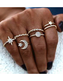 Fashion Gold Color Color Diamond Star Moon Alloy Ring Set