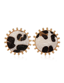 Fashion White Round Leopard Pattern Alloy Earrings