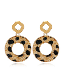 Fashion Khaki Leopard Pattern Round Alloy Hollow Earrings