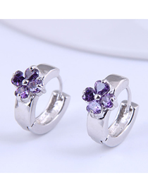 Fashion Purple Four-leaf Clover Micro-inlaid Zircon Alloy Earrings