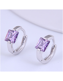 Fashion Purple Diamond Square Micro-inlaid Zircon Alloy Earrings