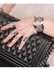 Fashion Silver Color Hollow Heart Alloy One-piece Ring Open Bracelet