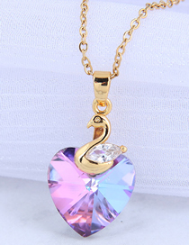 Fashion Purple Swan Crystal Heart Alloy Necklace