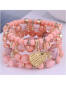 Fashion Pink Love Crystal Beaded Letters Multilayer Bracelet