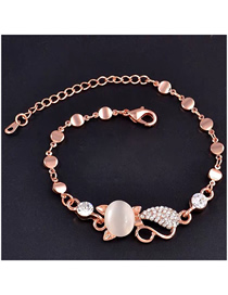 Fashion Rose Gold Diamond Opal Cat Bracelet