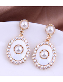 Fashion White Oval Pearl Drop Oil Alloy Earrings