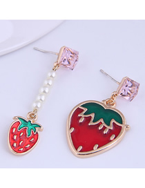 Fashion Pink Diamond Strawberry Asymmetrical Oil Drop Alloy Stud Earrings