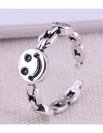 Fashion Silver Smiley Alloy Chain Open Ring